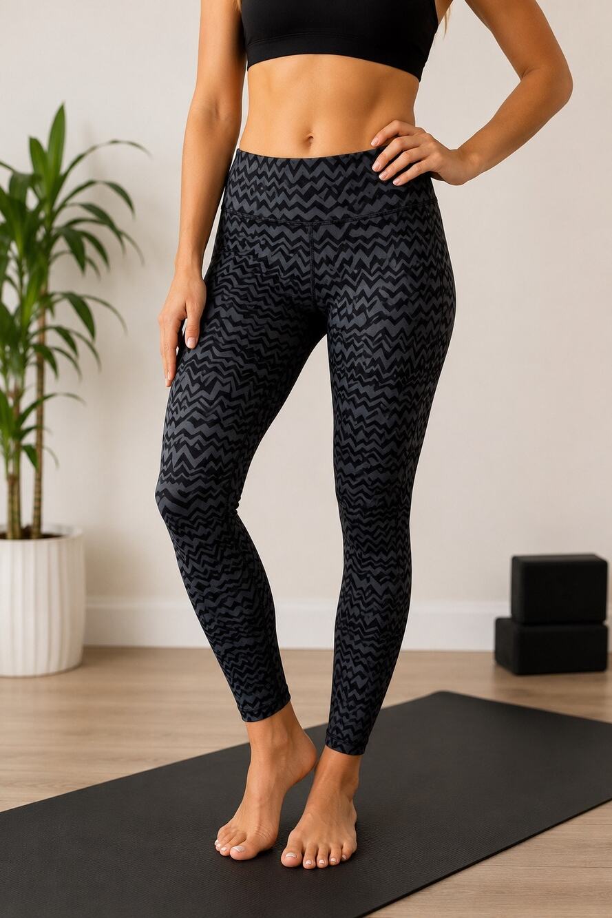 Bally Gray Black Zig Zag Yoga Leggings Athletic Workout Pants Size M